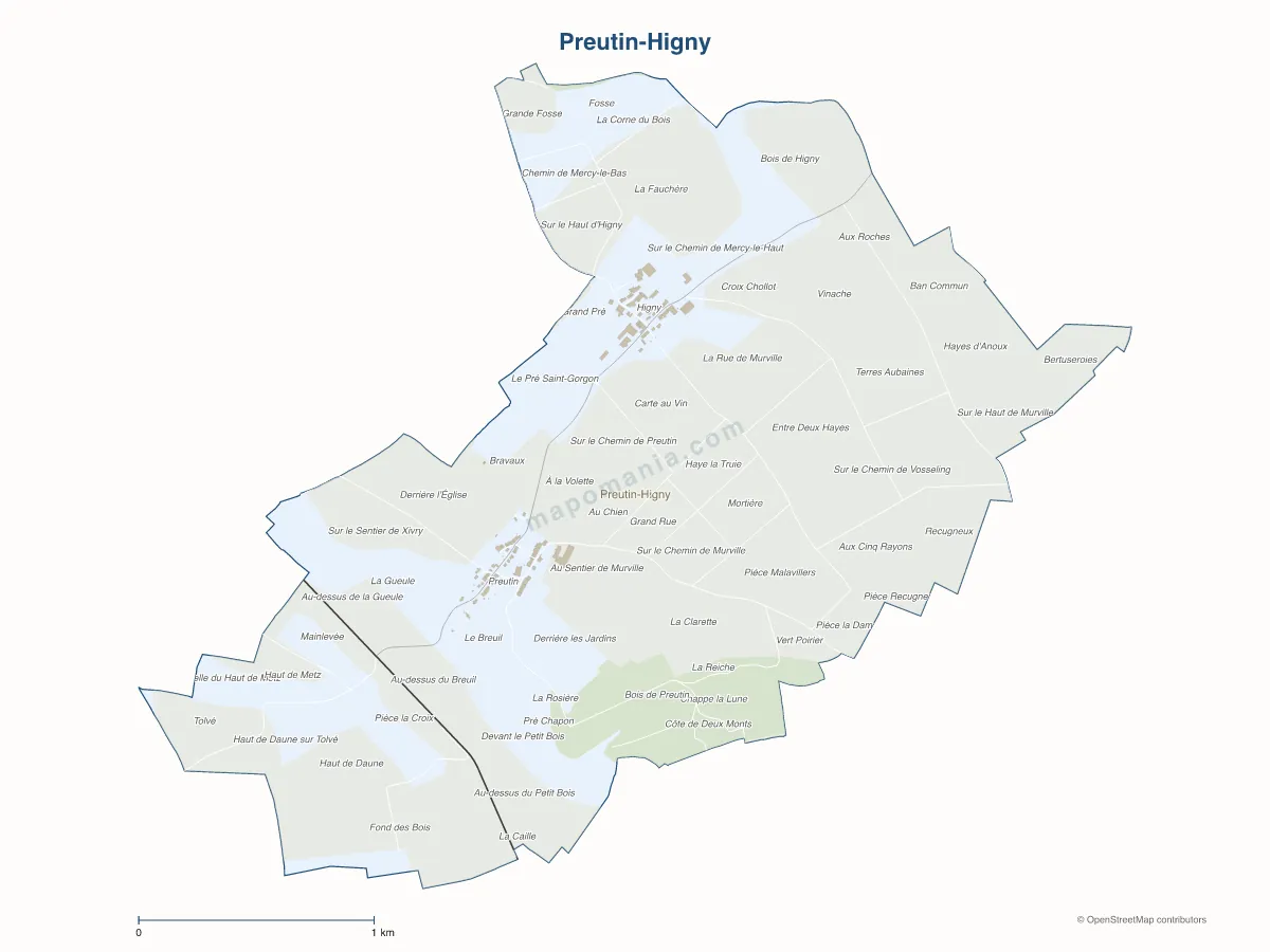 Carte de Preutin-Higny à personnaliser