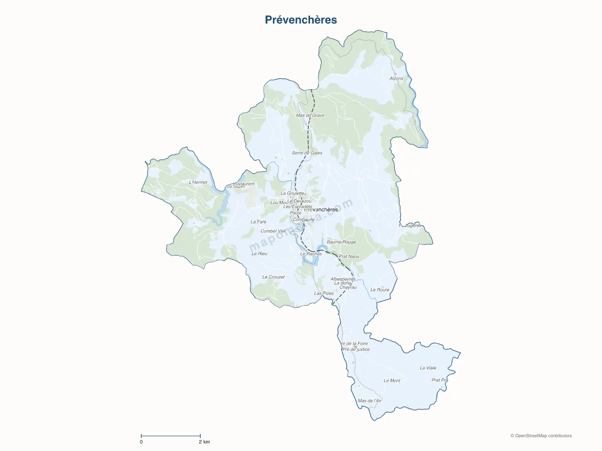Carte de Prévenchères à personnaliser