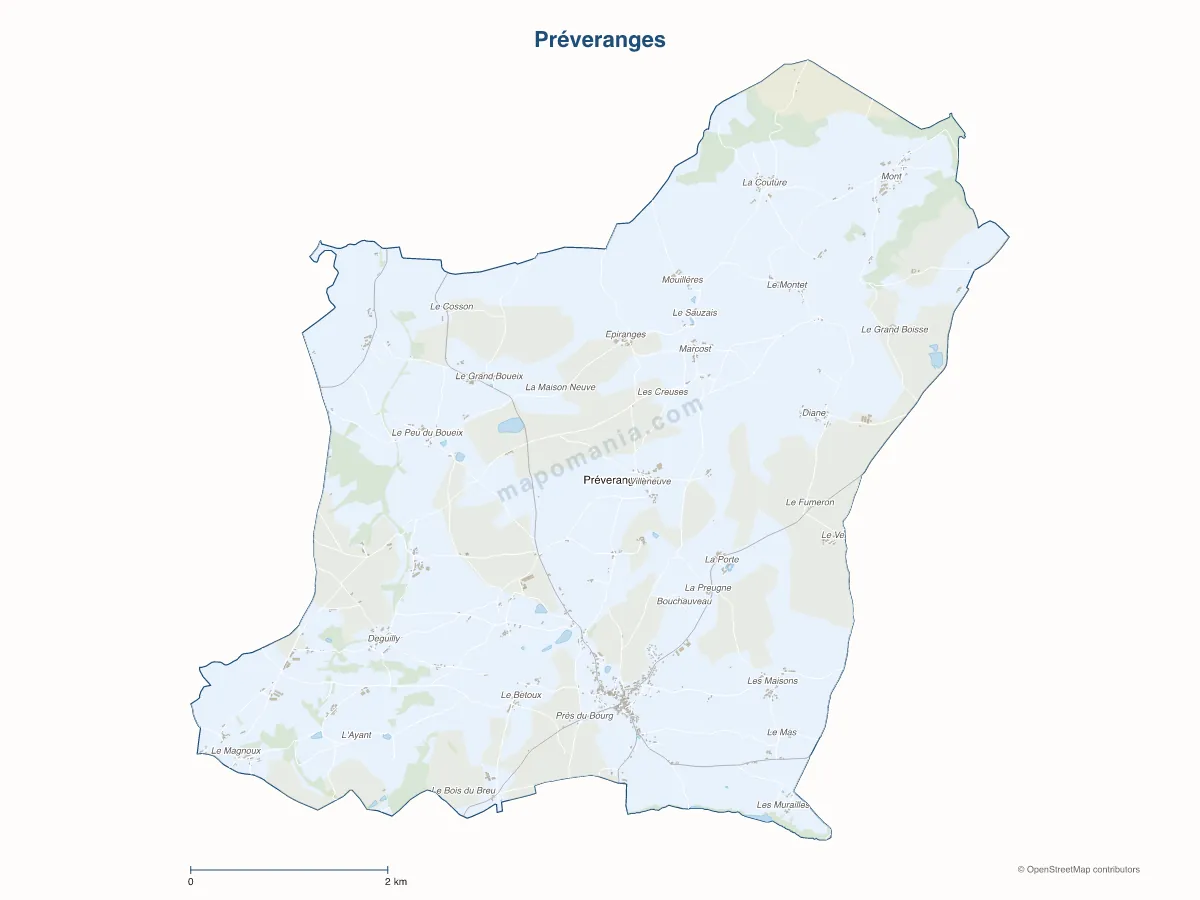 Carte de Préveranges à personnaliser