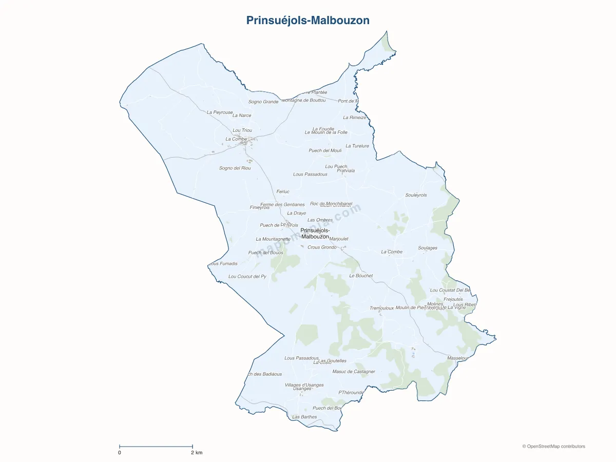 Carte de Prinsuéjols-Malbouzon à personnaliser
