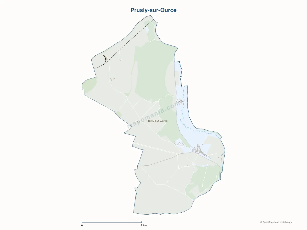 Carte de Prusly-sur-Ource à personnaliser