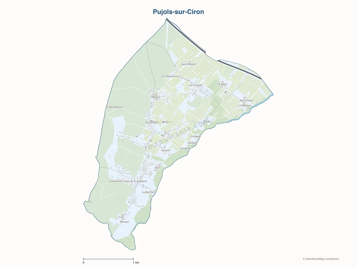 Carte de Pujols-sur-Ciron à personnaliser