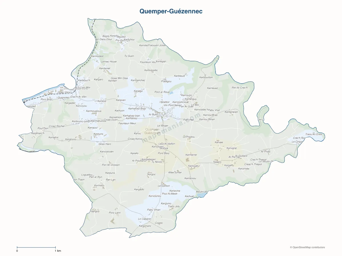 Carte de Quemper-Guézennec à personnaliser