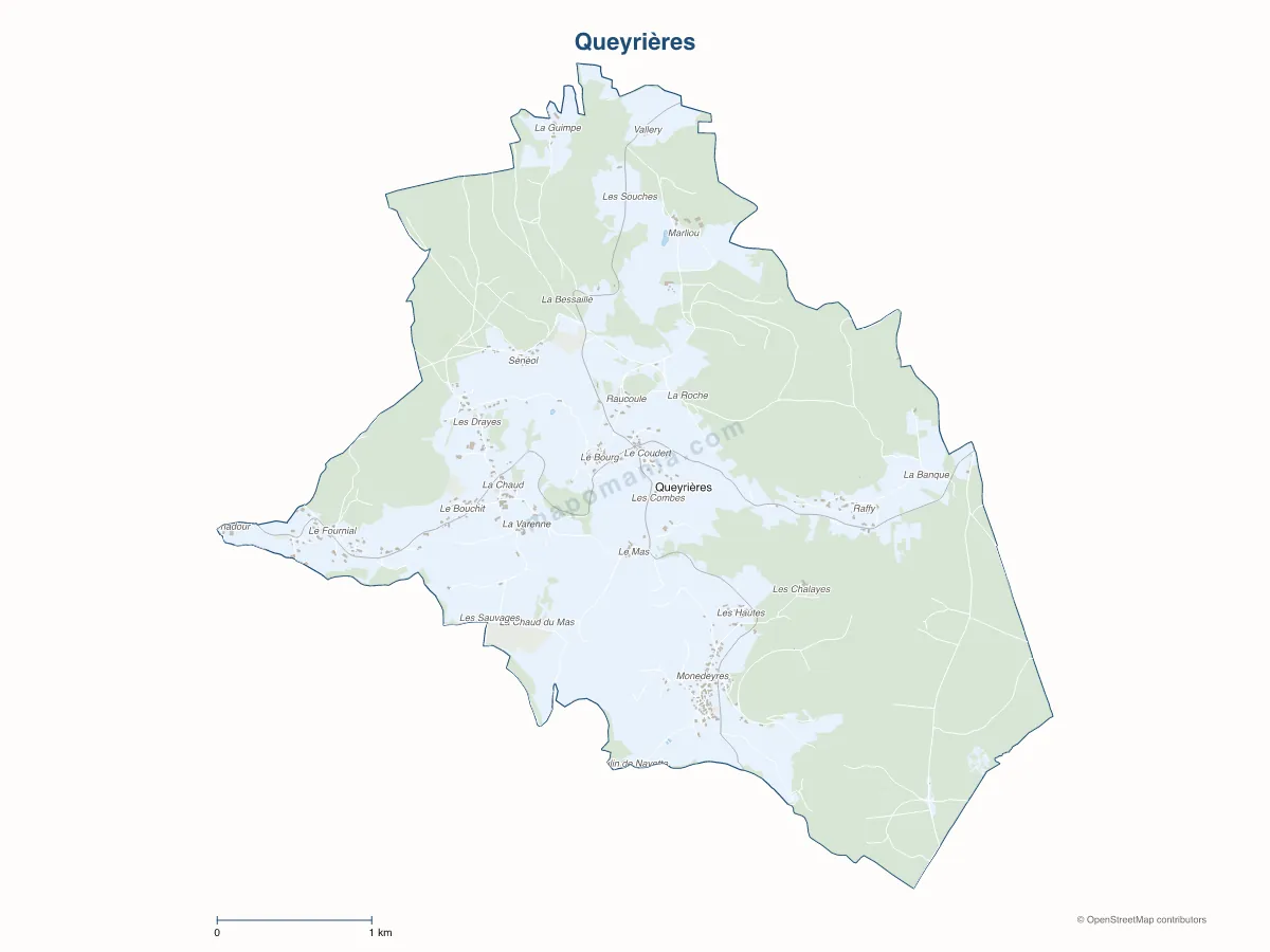 Carte de Queyrières à personnaliser