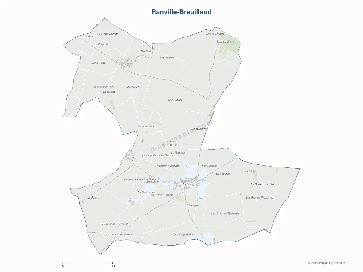 Carte de Ranville-Breuillaud à personnaliser