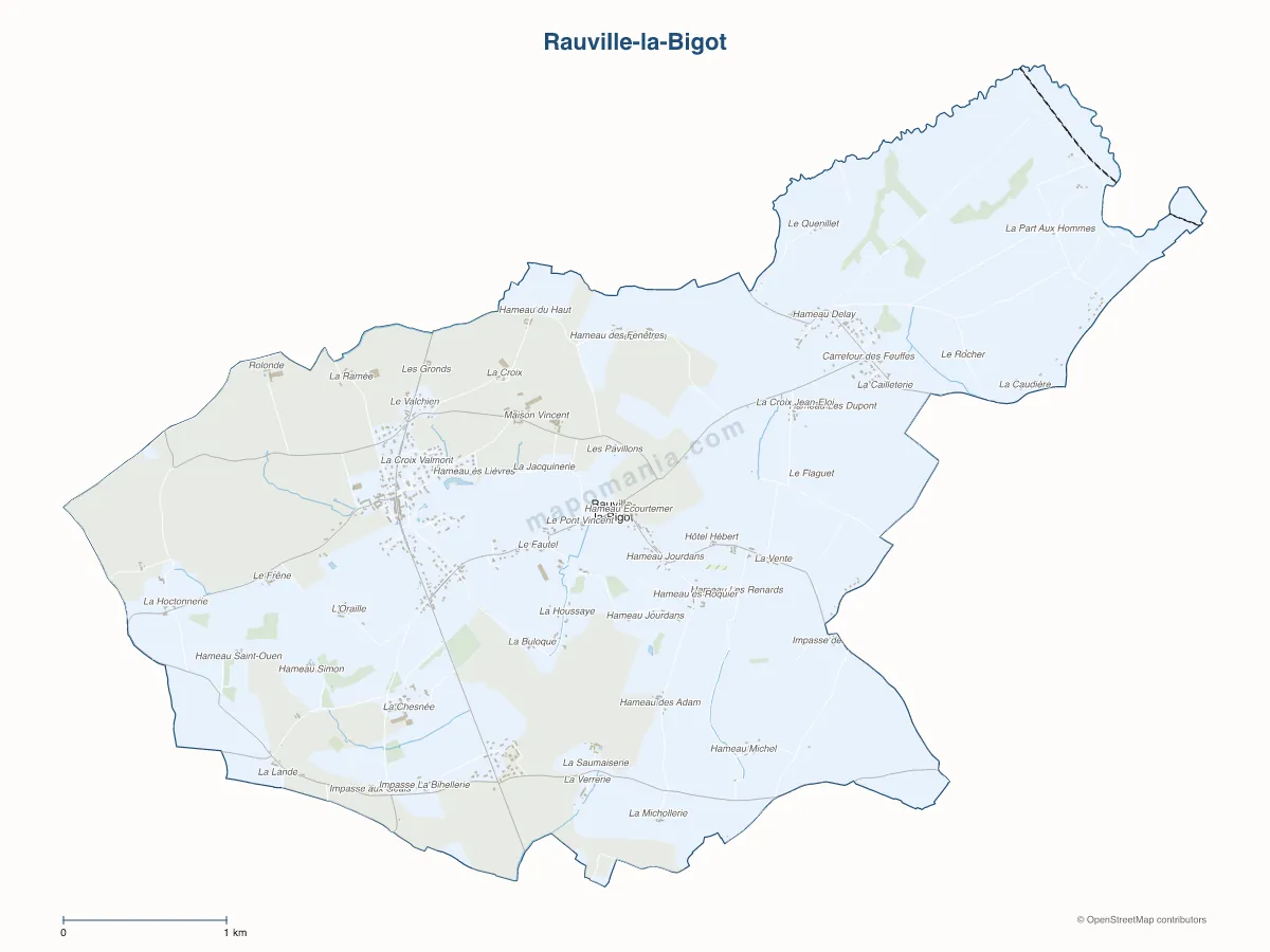 Carte de Rauville-la-Bigot à personnaliser