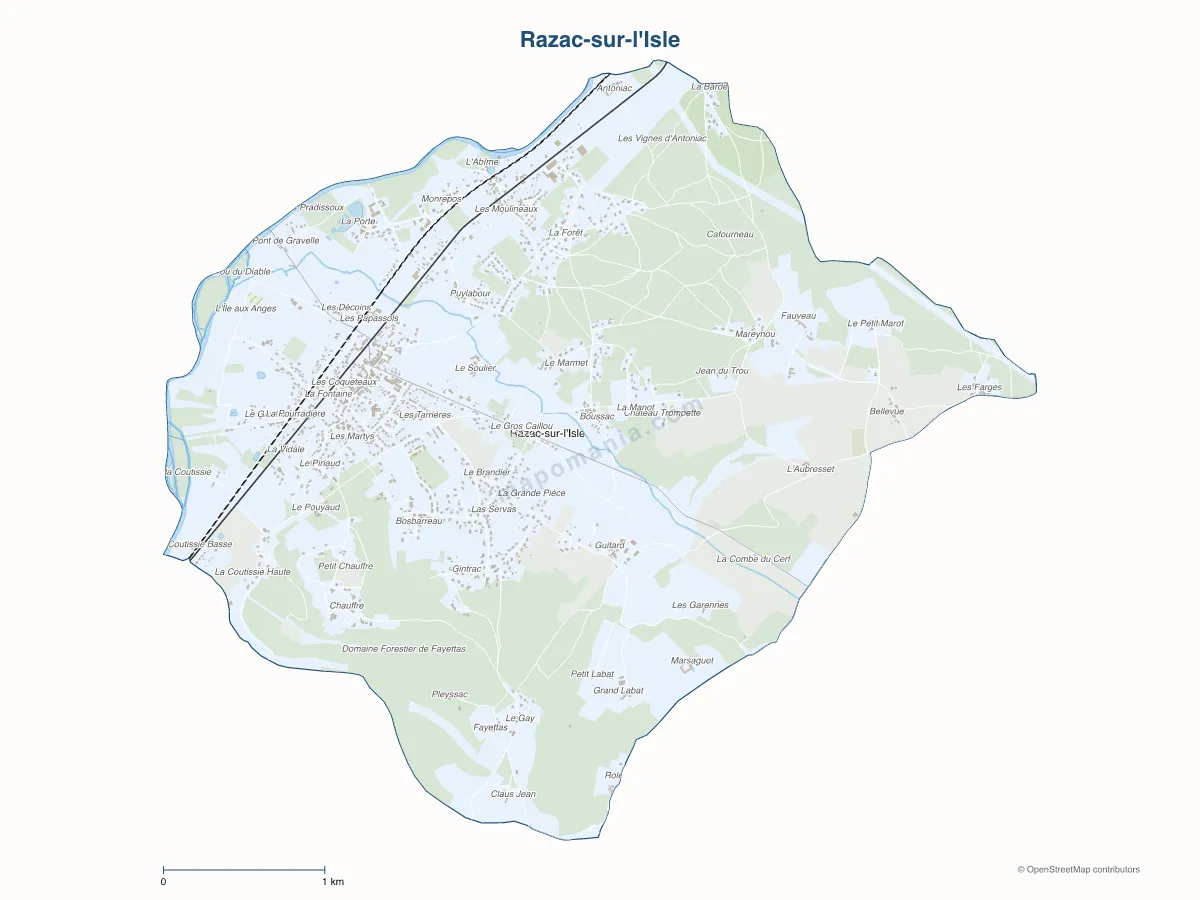 Carte de Razac-sur-l'Isle à personnaliser
