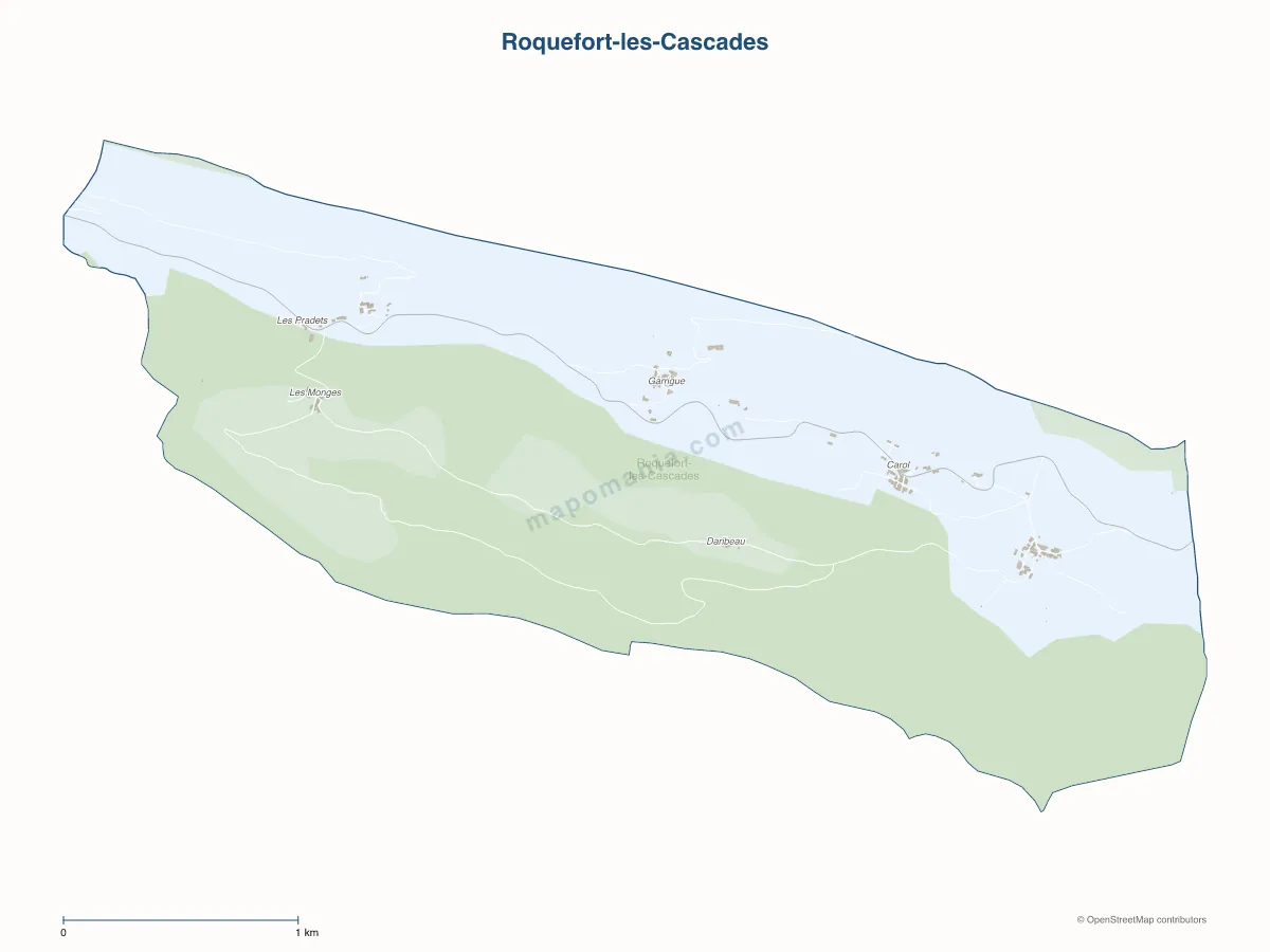 Carte de Roquefort-les-Cascades à personnaliser