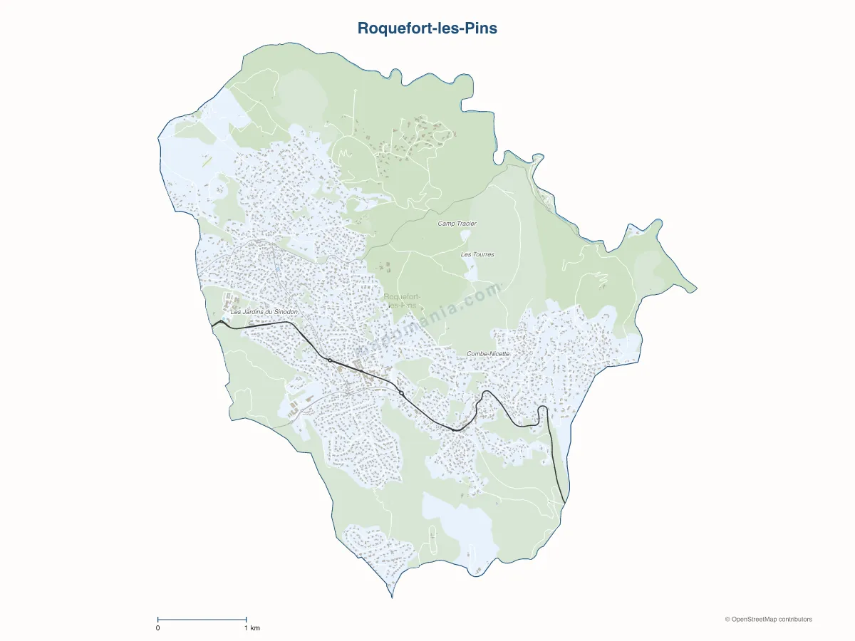 Carte de Roquefort-les-Pins à personnaliser