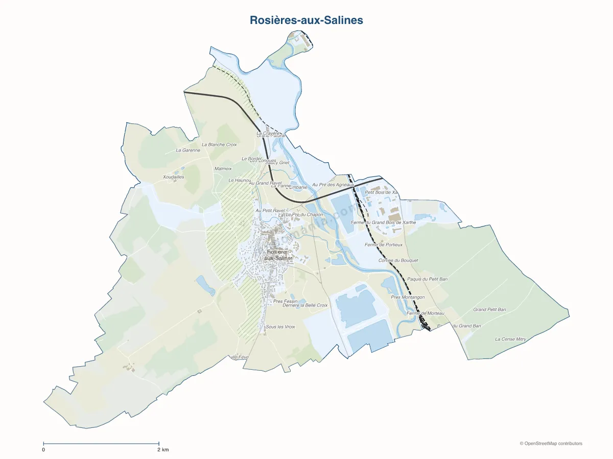 Carte de Rosières-aux-Salines à personnaliser