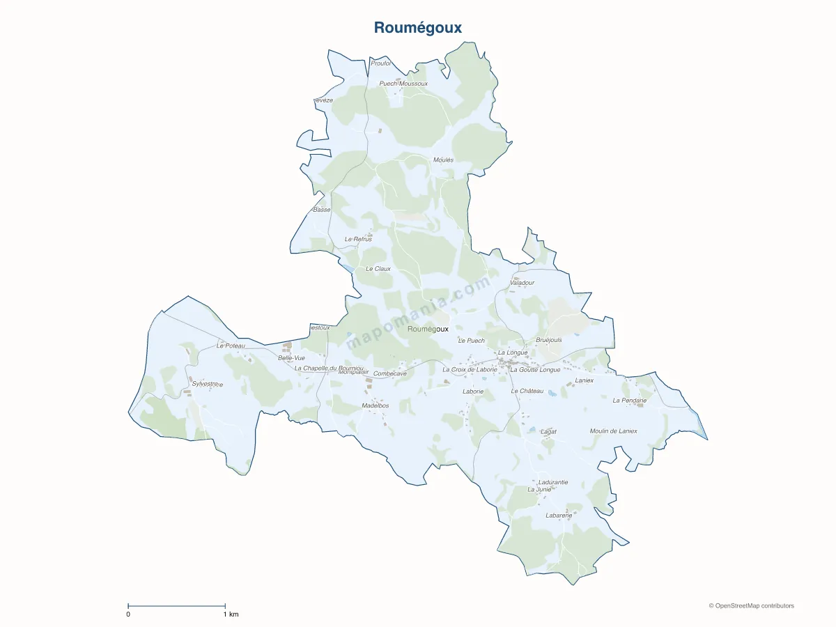 Carte de Roumégoux à personnaliser