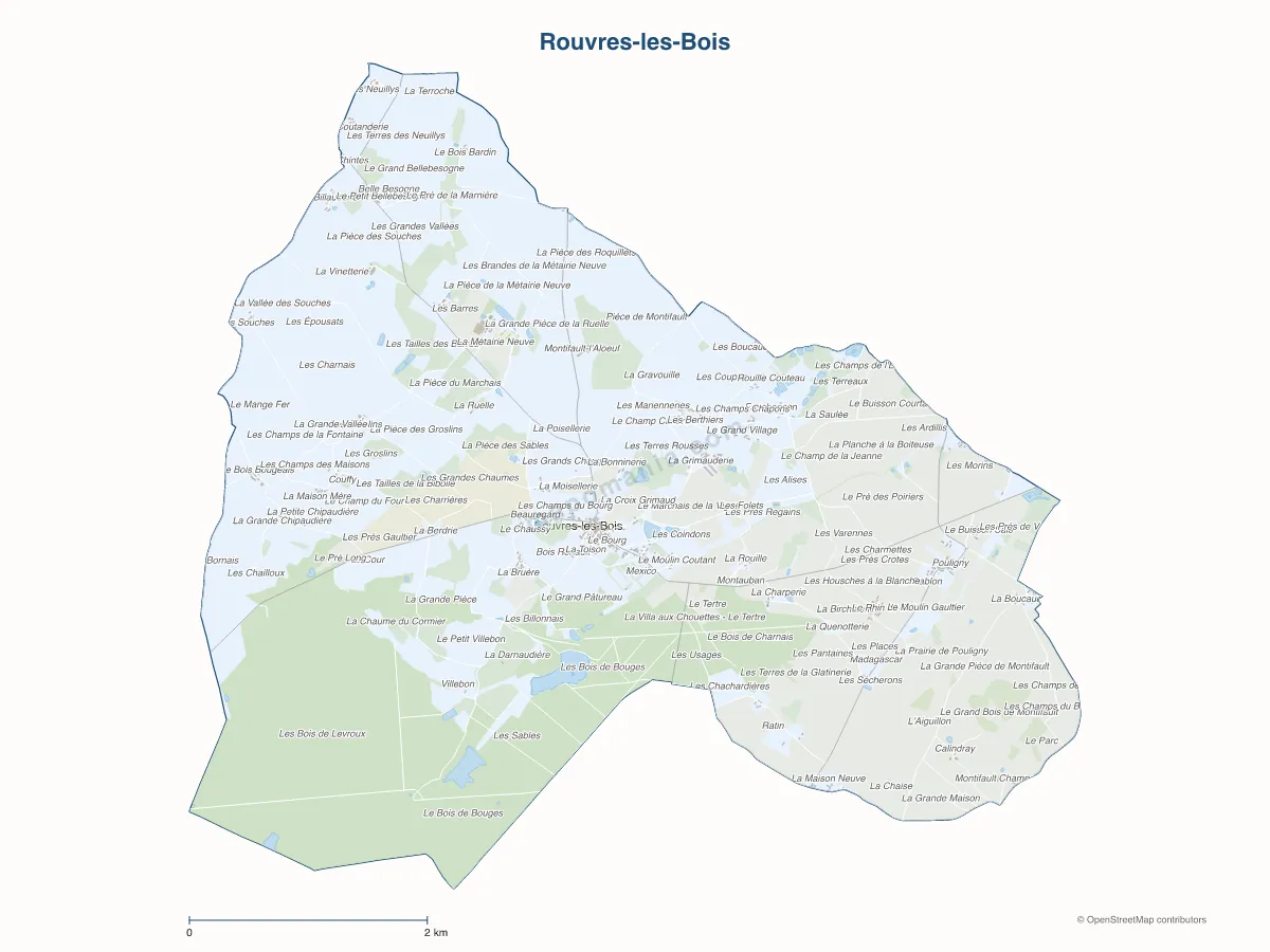 Carte de Rouvres-les-Bois à personnaliser