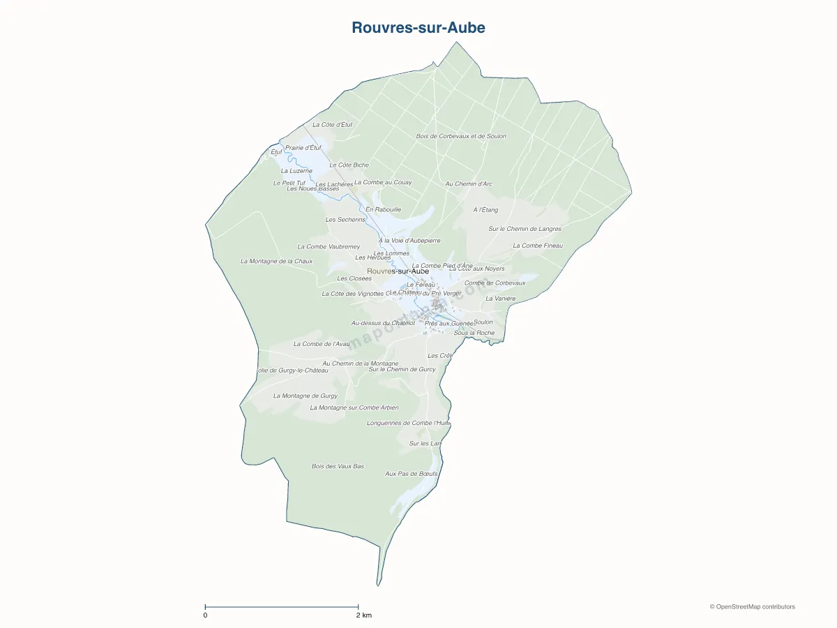 Carte de Rouvres-sur-Aube à personnaliser