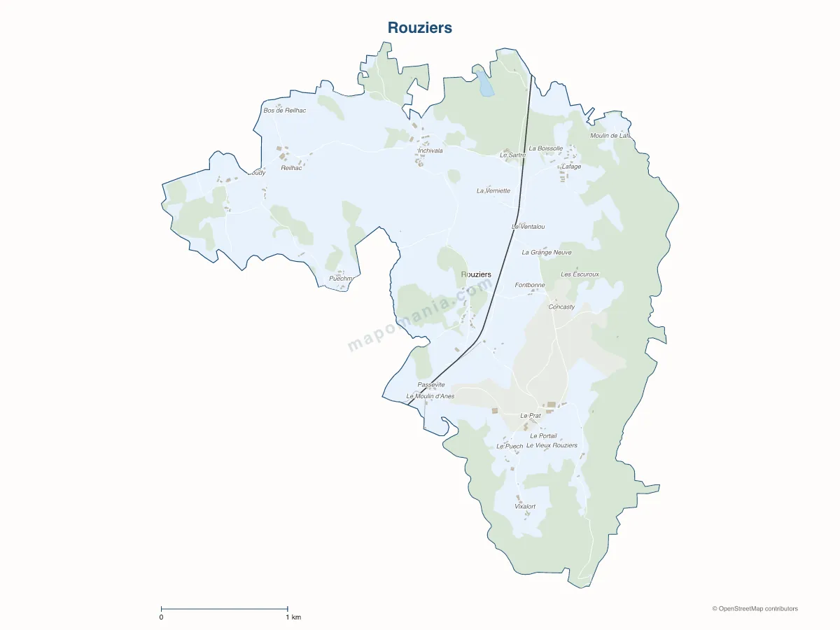 Carte de Rouziers à personnaliser
