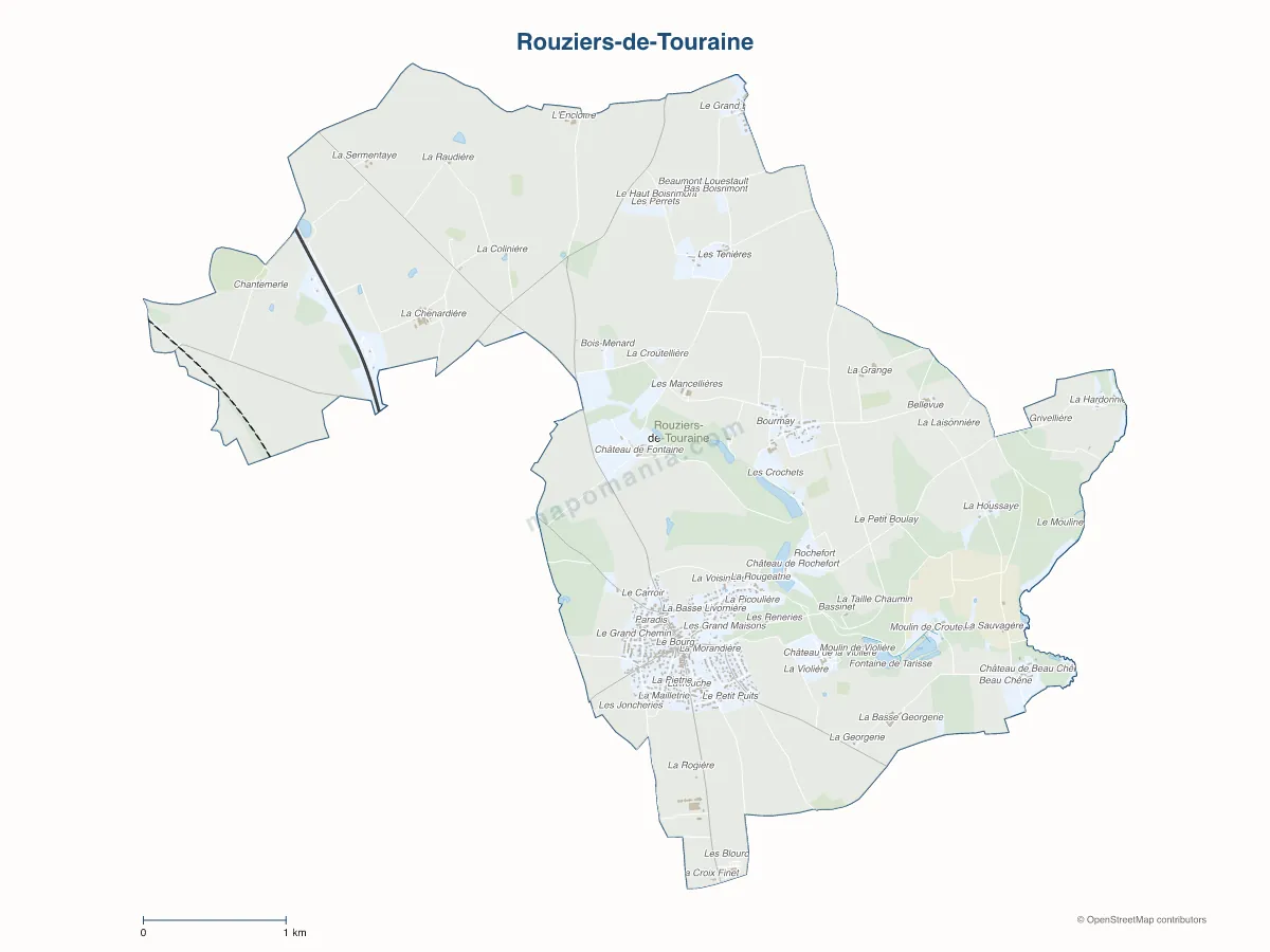 Carte de Rouziers-de-Touraine à personnaliser