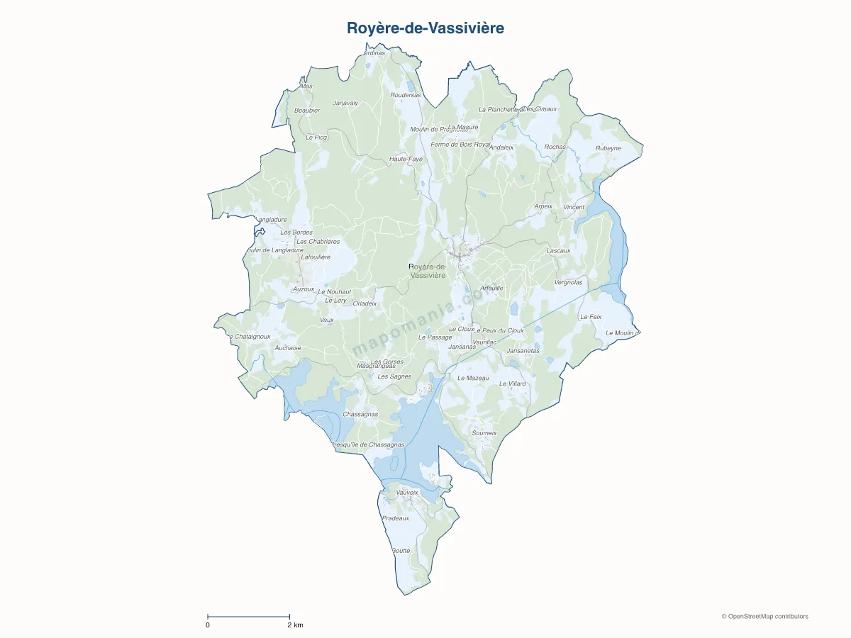 Carte de Royère-de-Vassivière à personnaliser