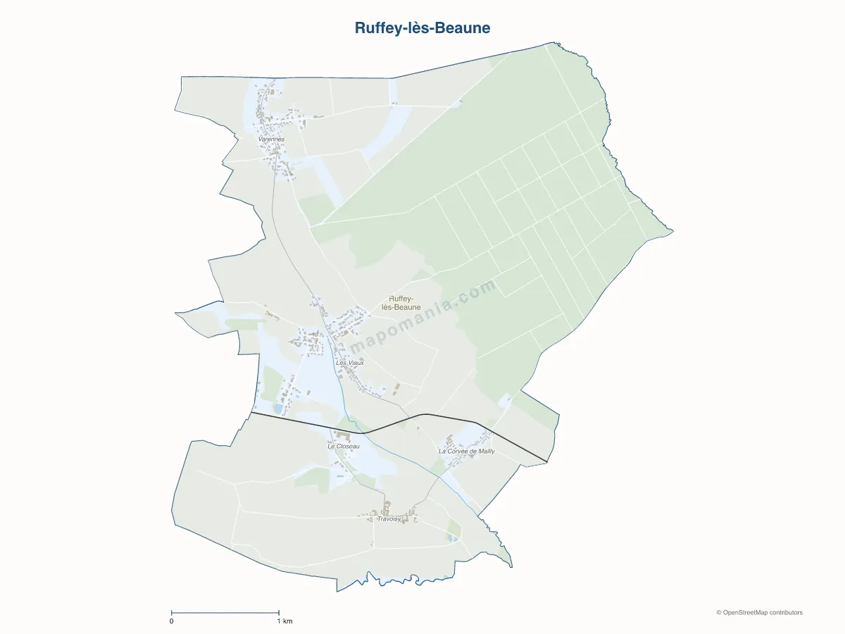 Carte de Ruffey-lès-Beaune à personnaliser