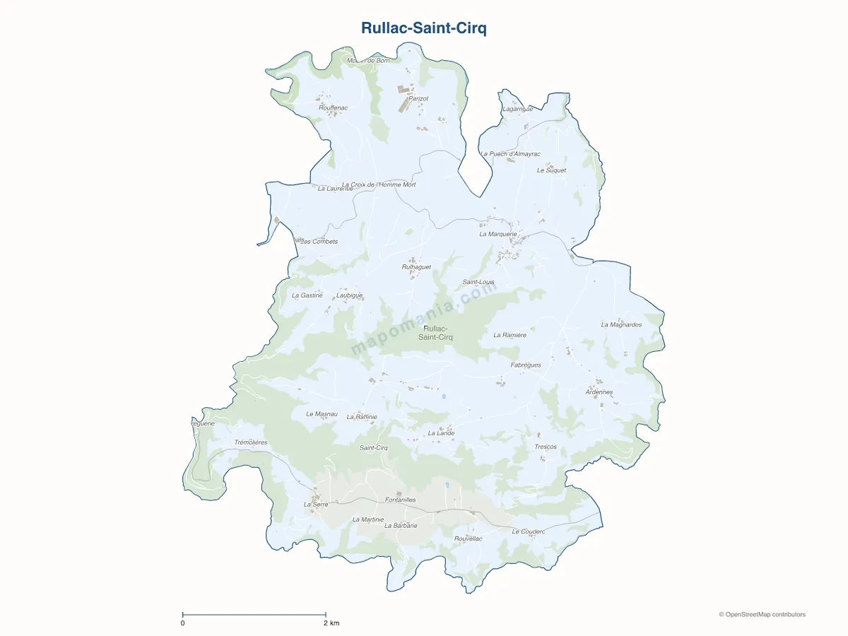 Carte de Rullac-Saint-Cirq à personnaliser