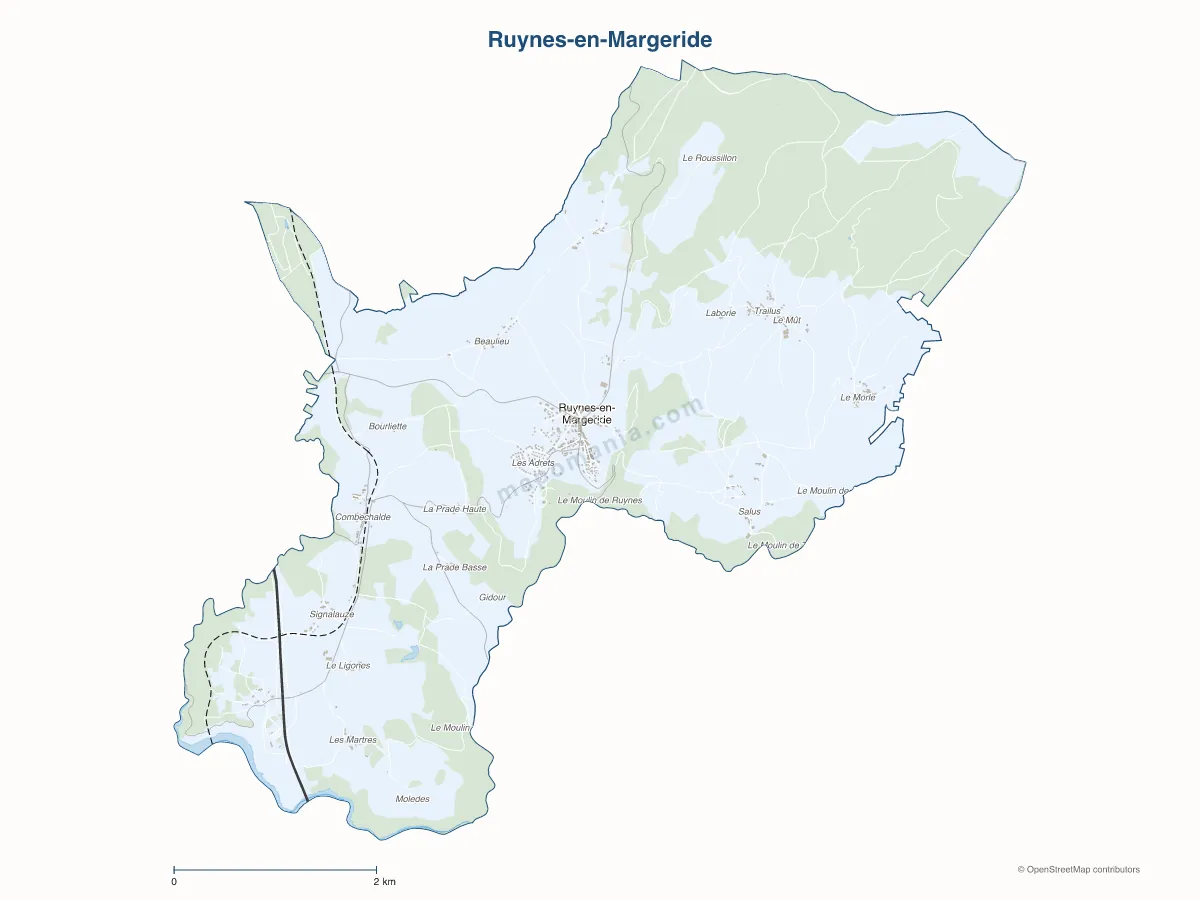 Carte de Ruynes-en-Margeride à personnaliser