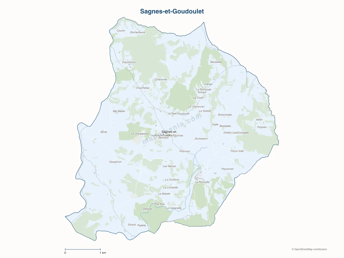 Carte de Sagnes-et-Goudoulet à personnaliser