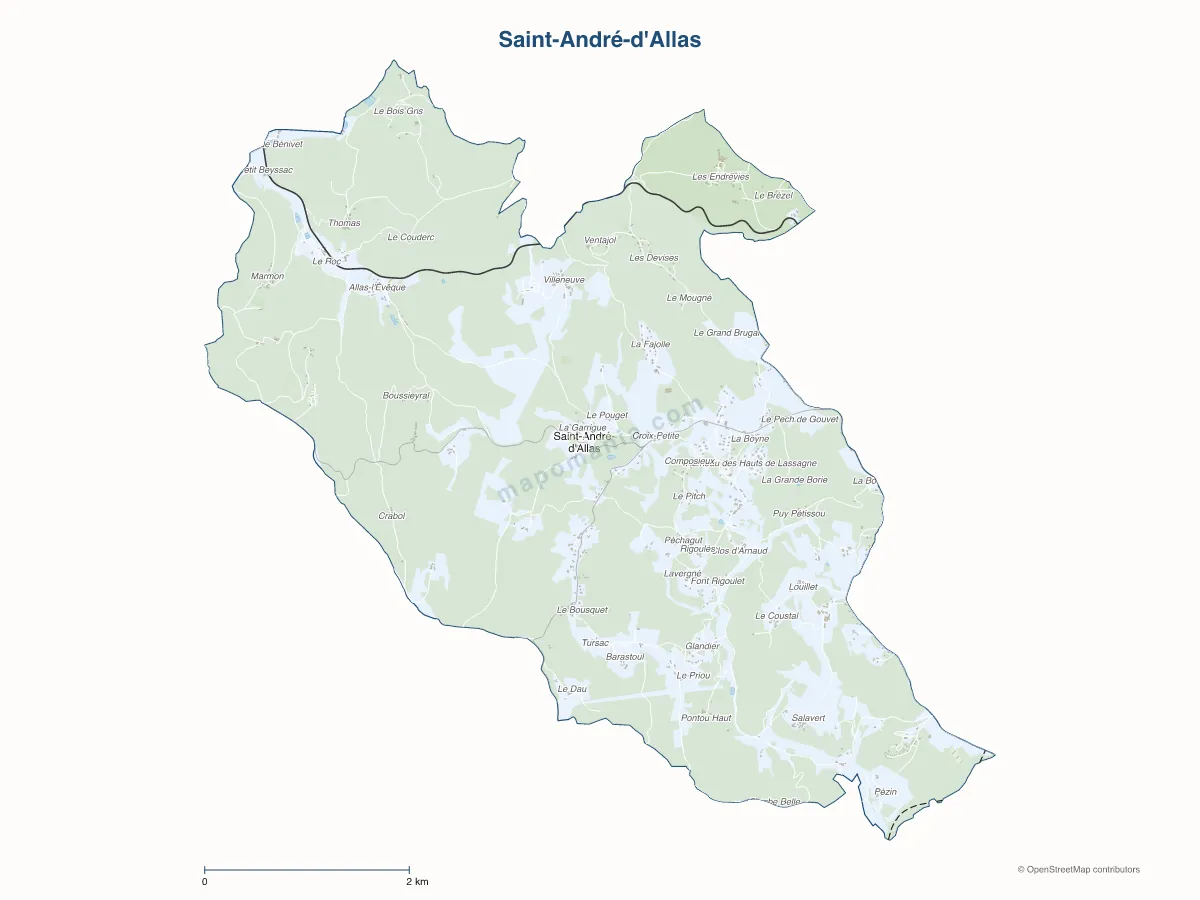 Carte de Saint-André-d'Allas à personnaliser