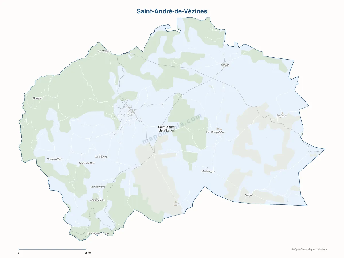 Carte de Saint-André-de-Vézines à personnaliser