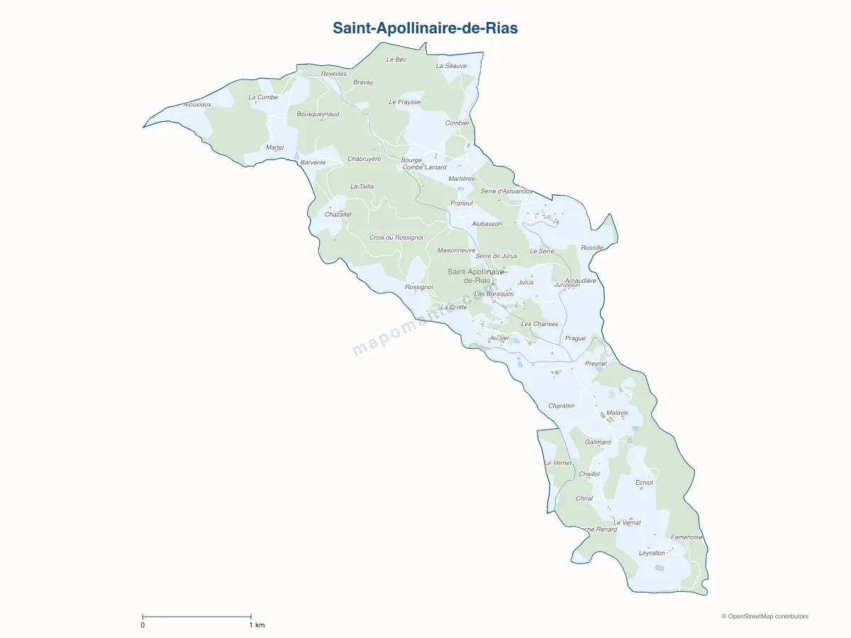 Carte de Saint-Apollinaire-de-Rias à personnaliser