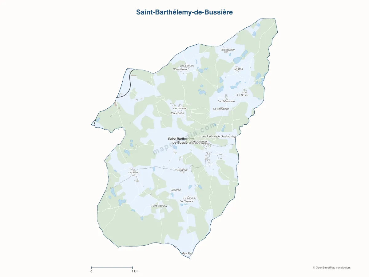 Carte de Saint-Barthélemy-de-Bussière à personnaliser