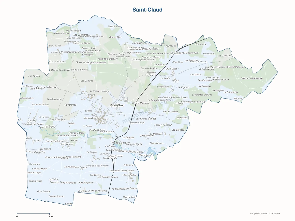 Carte de Saint-Claud à personnaliser