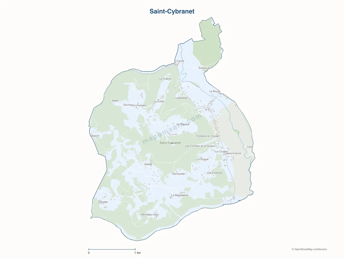 Carte de Saint-Cybranet à personnaliser