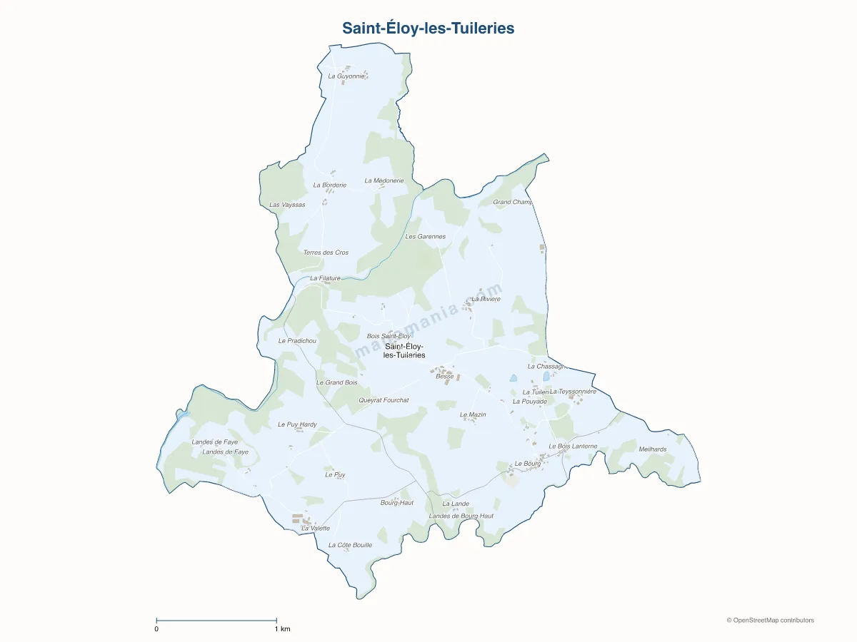 Carte de Saint-Éloy-les-Tuileries à personnaliser