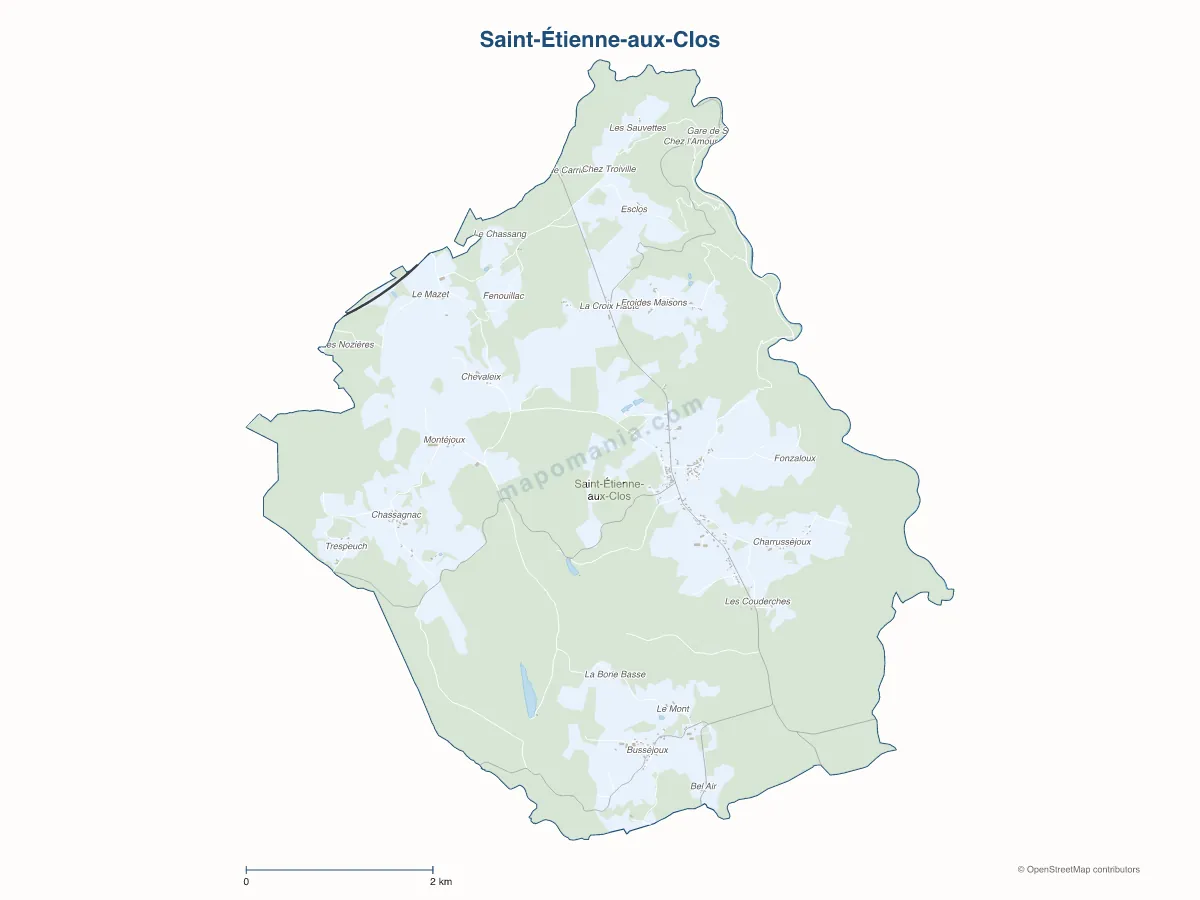 Carte de Saint-Étienne-aux-Clos à personnaliser