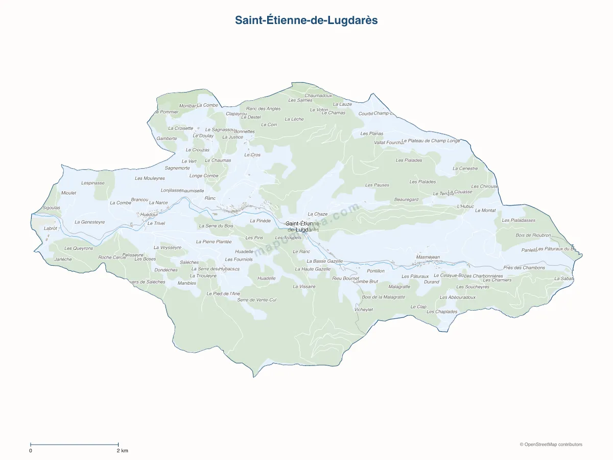 Carte de Saint-Étienne-de-Lugdarès à personnaliser