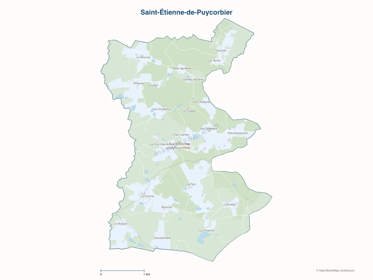 Carte de Saint-Étienne-de-Puycorbier à personnaliser