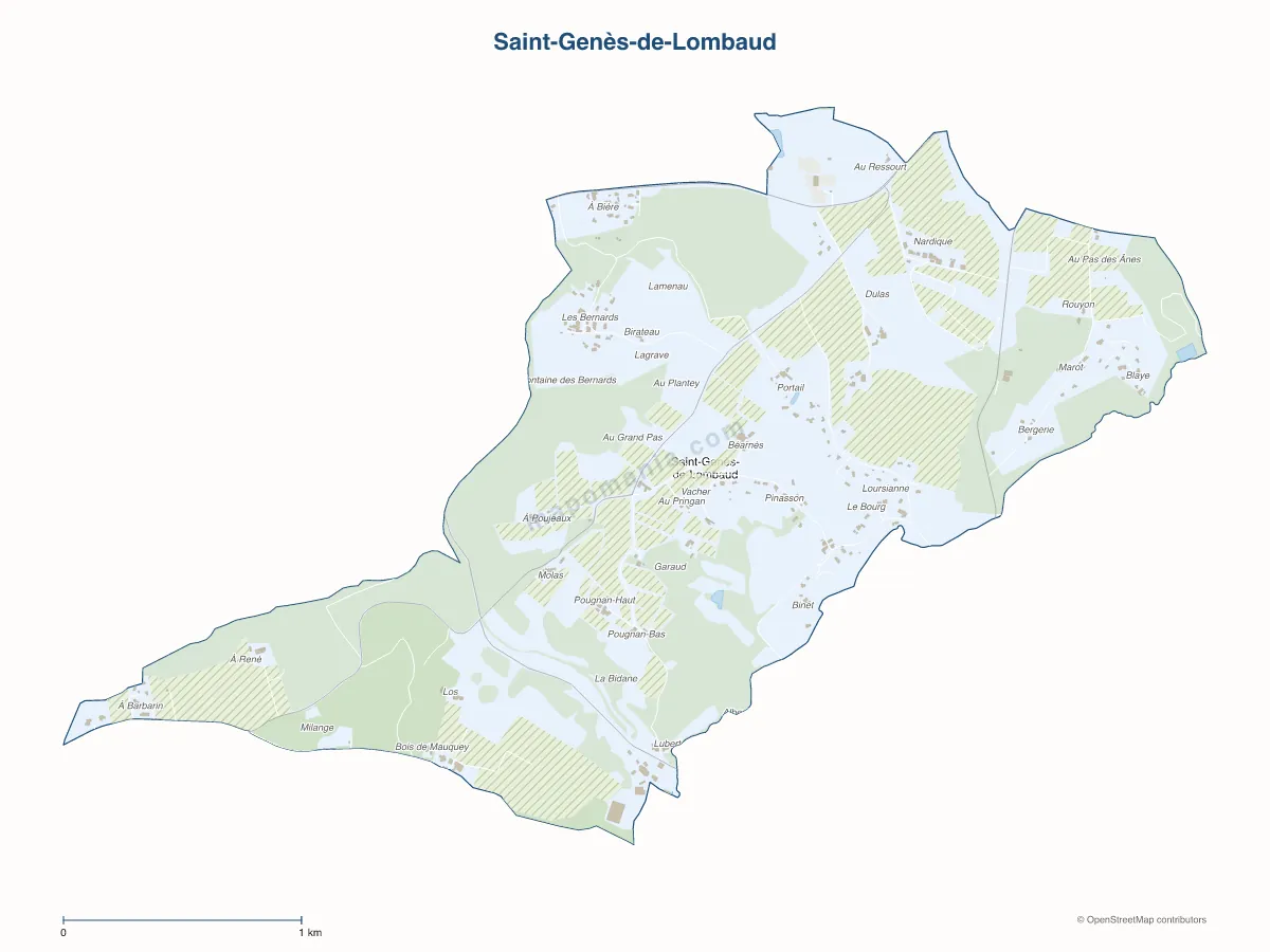 Carte de Saint-Genès-de-Lombaud à personnaliser