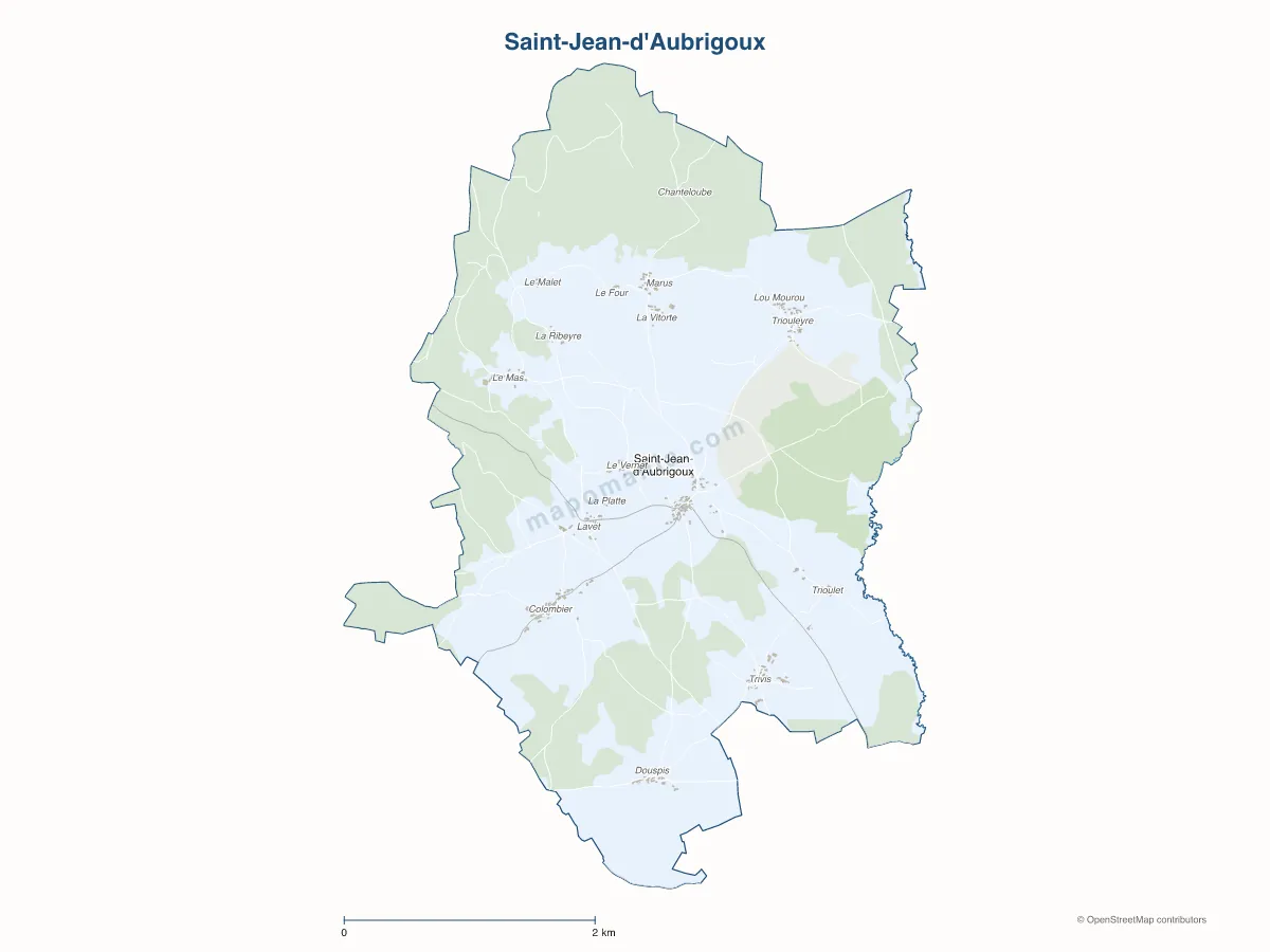 Carte de Saint-Jean-d'Aubrigoux à personnaliser
