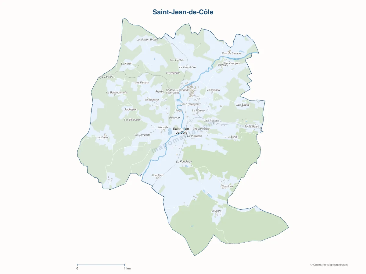 Carte de Saint-Jean-de-Côle à personnaliser