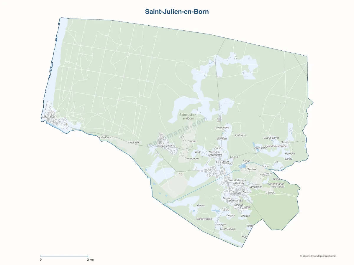 Carte de Saint-Julien-en-Born à personnaliser