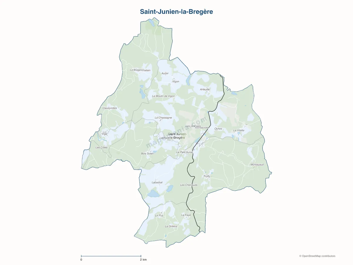 Carte de Saint-Junien-la-Bregère à personnaliser