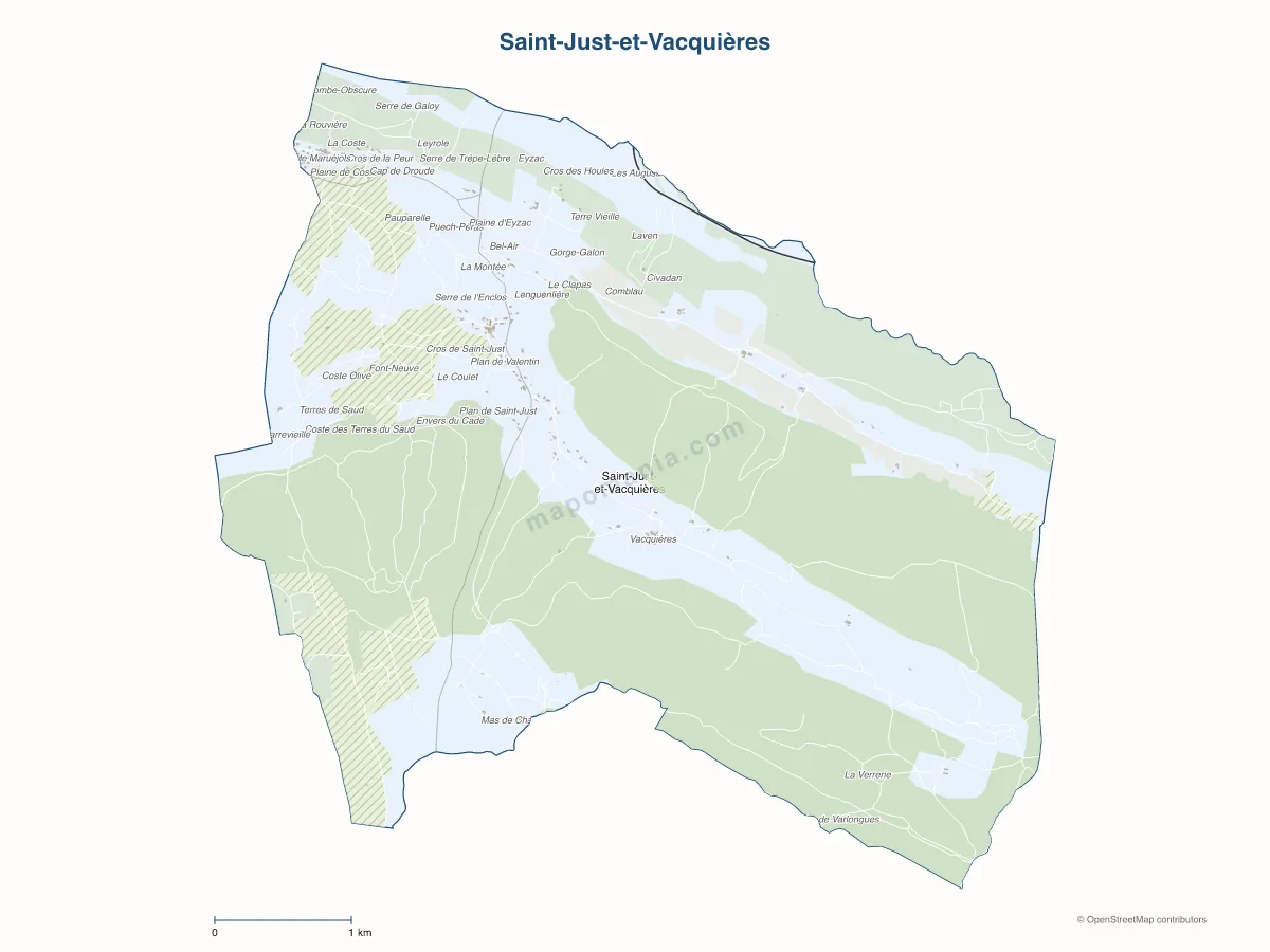 Carte de Saint-Just-et-Vacquières à personnaliser