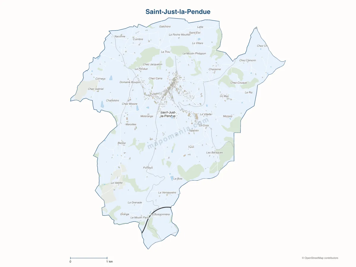 Carte de Saint-Just-la-Pendue à personnaliser