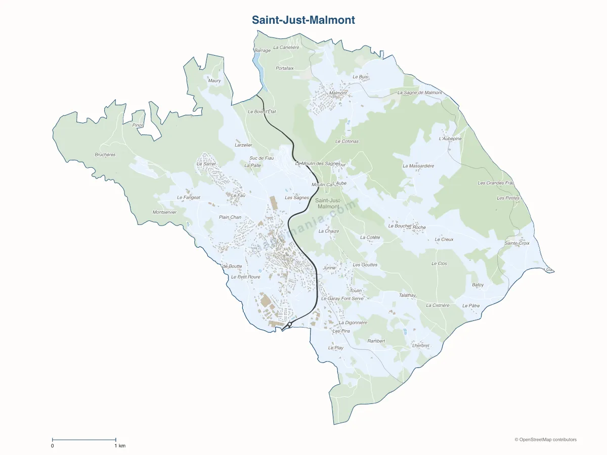 Carte de Saint-Just-Malmont à personnaliser