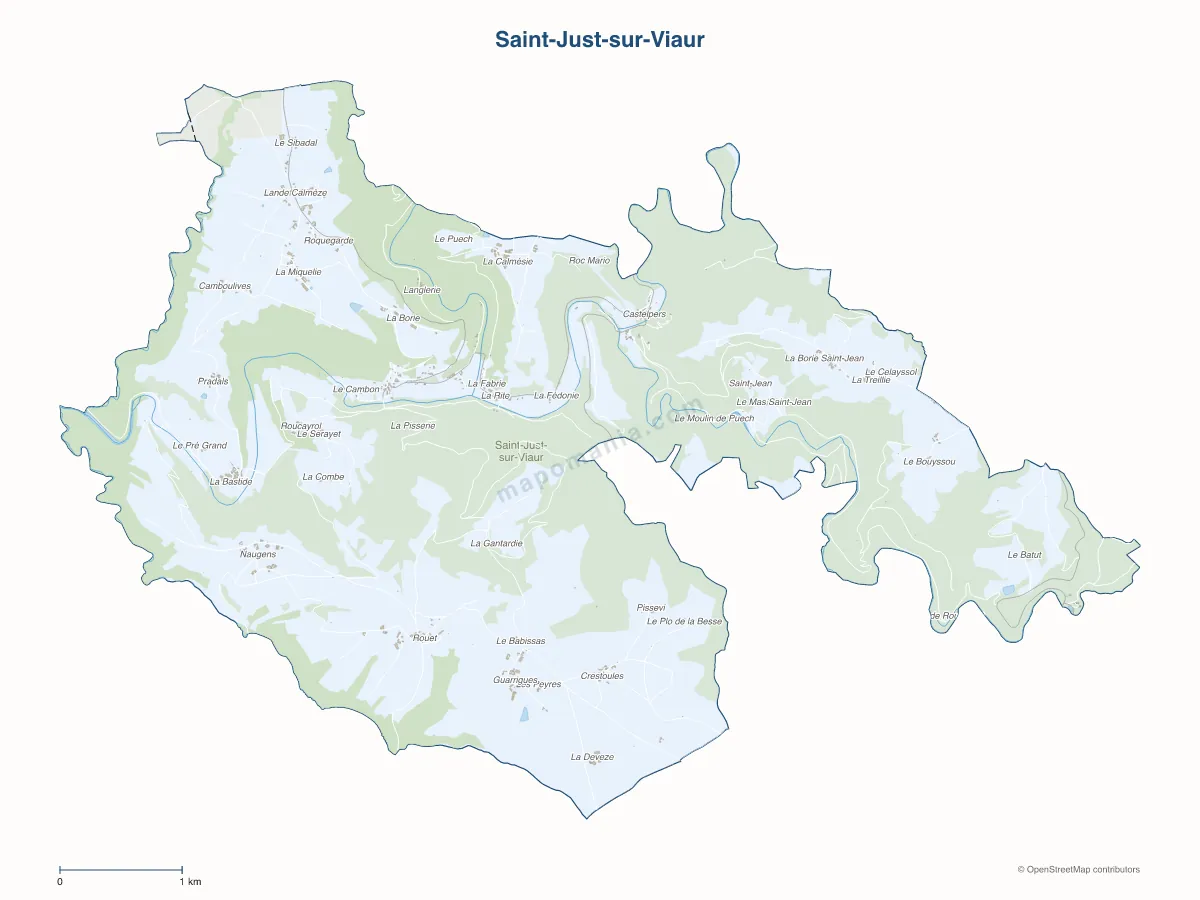 Carte de Saint-Just-sur-Viaur à personnaliser