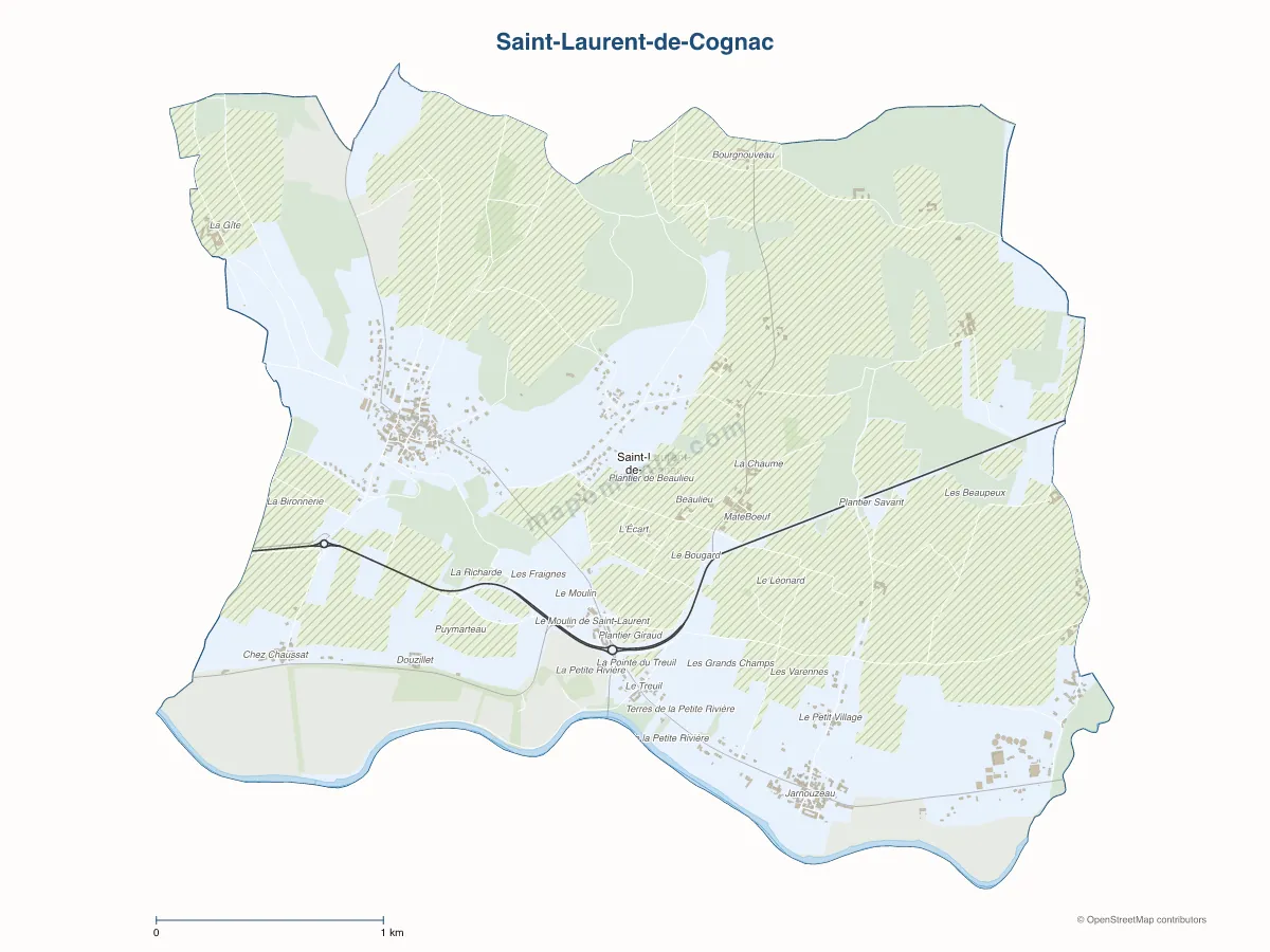 Carte de Saint-Laurent-de-Cognac à personnaliser