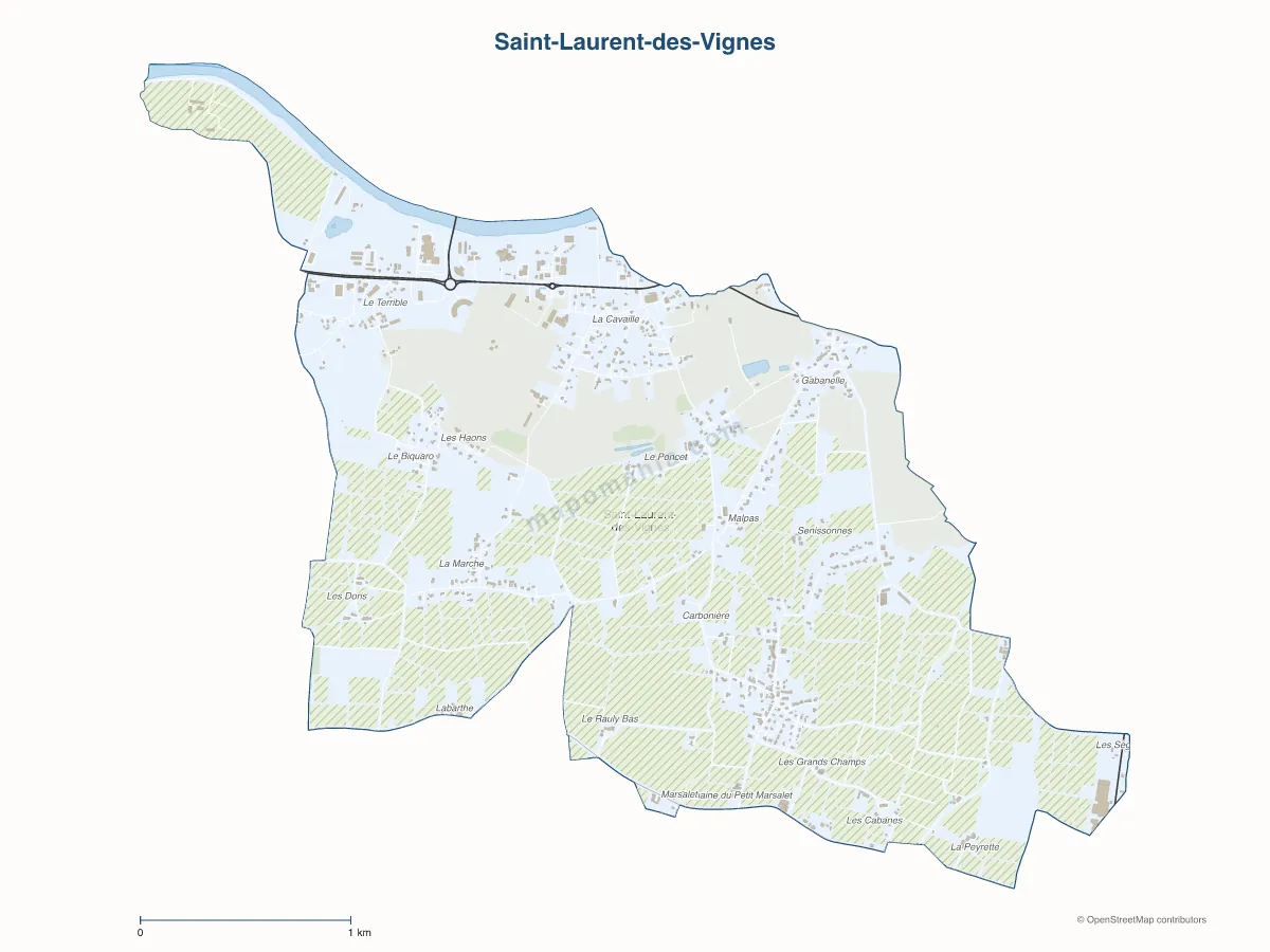Carte de Saint-Laurent-des-Vignes à personnaliser