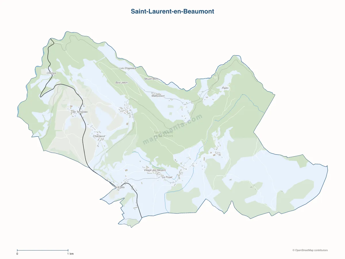 Carte de Saint-Laurent-en-Beaumont à personnaliser