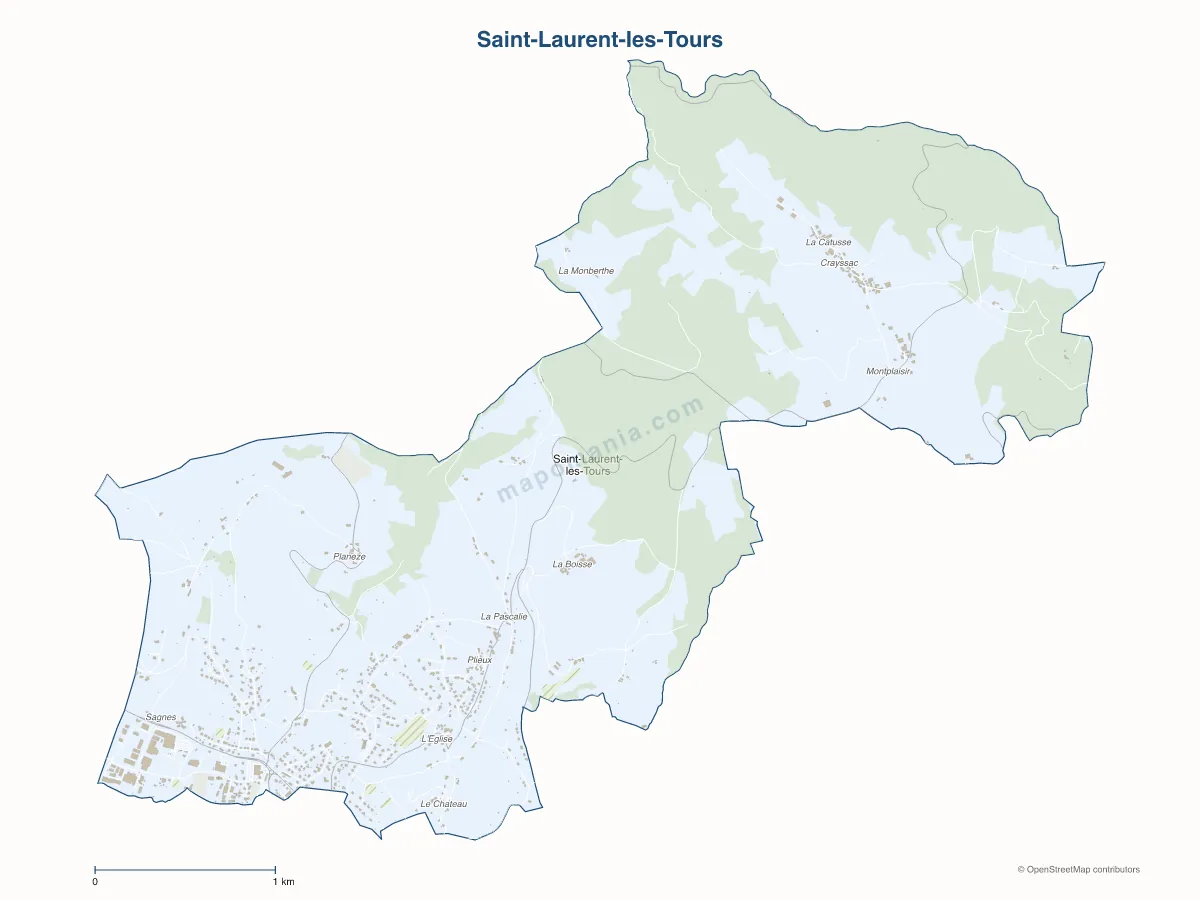 Carte de Saint-Laurent-les-Tours à personnaliser