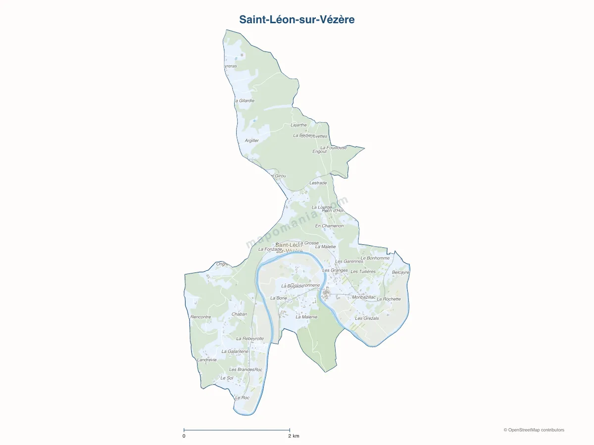 Carte de Saint-Léon-sur-Vézère à personnaliser
