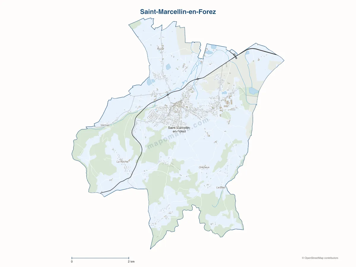 Carte de Saint-Marcellin-en-Forez à personnaliser
