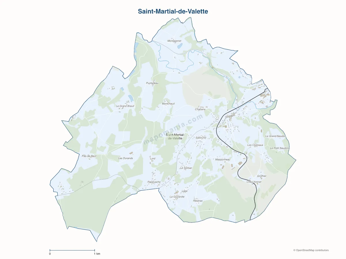 Carte de Saint-Martial-de-Valette à personnaliser
